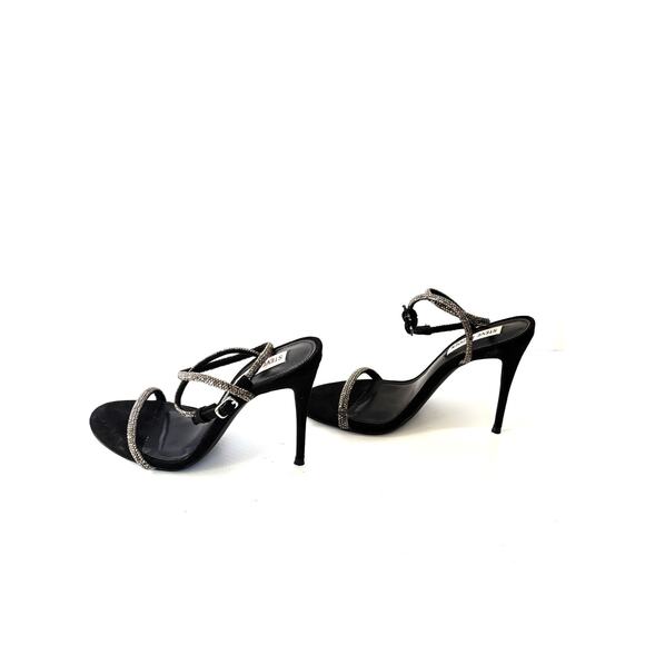 Steve Madden Black Velvet Rhinestone Stilhetto Heels Strappy Glittery Size 7.5 - Picture 3 of 7